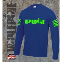 Long sleeve performance bike jersey / top with wolfride logo Flouro green
