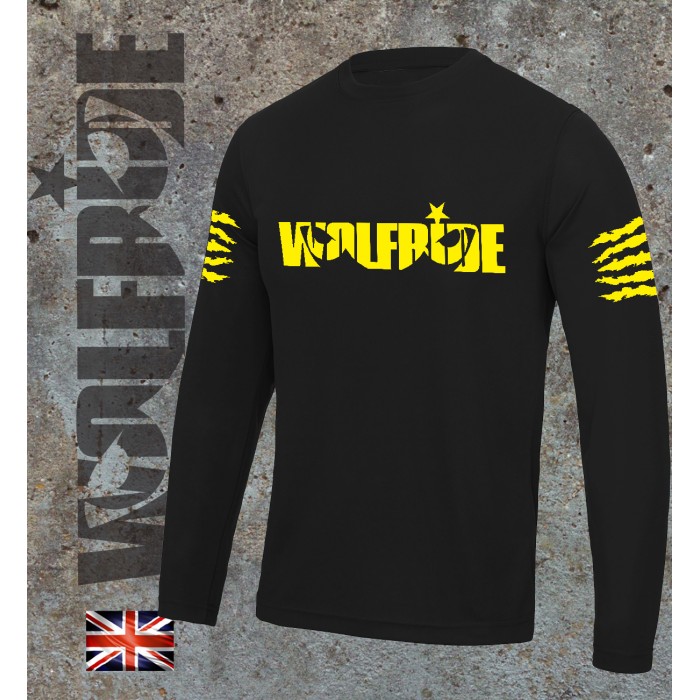 Long sleeve performance bike jersey / top with Wolfride logo Flouro Yellow