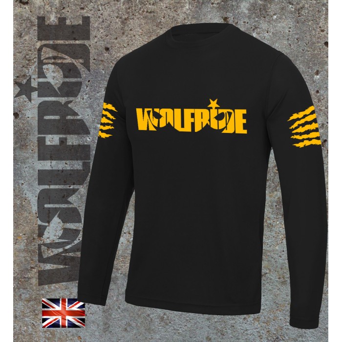 Long sleeve performance bike jersey / top with Wolfride logo Flouro Orange