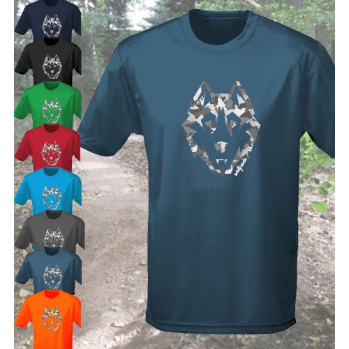 Camo Wolf print performance short sleeve top