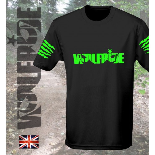 Wolfride logo - short sleeve technical light weight t-shirt  flouro green