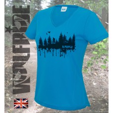 Ladies Forest Print v-neck performance tee